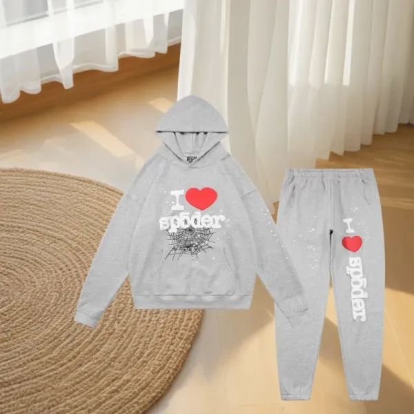 Spider I Love Spider Graphic Hoodie and Sweatpants Set Gray - 1