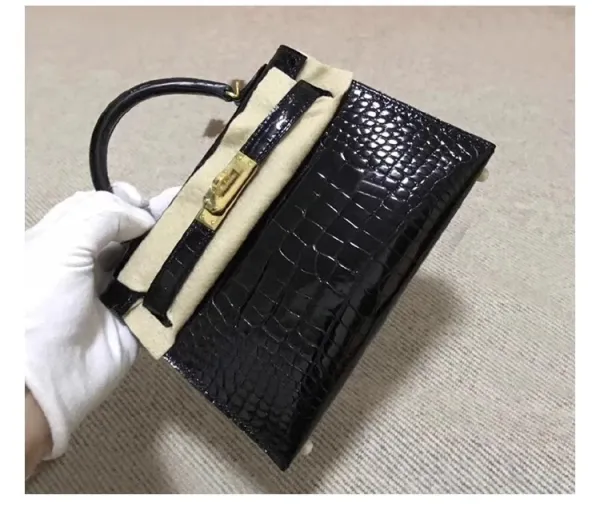 Hermès Mini Kelly II Black Crocodile Leather with Gold Hardware Handbag - 22