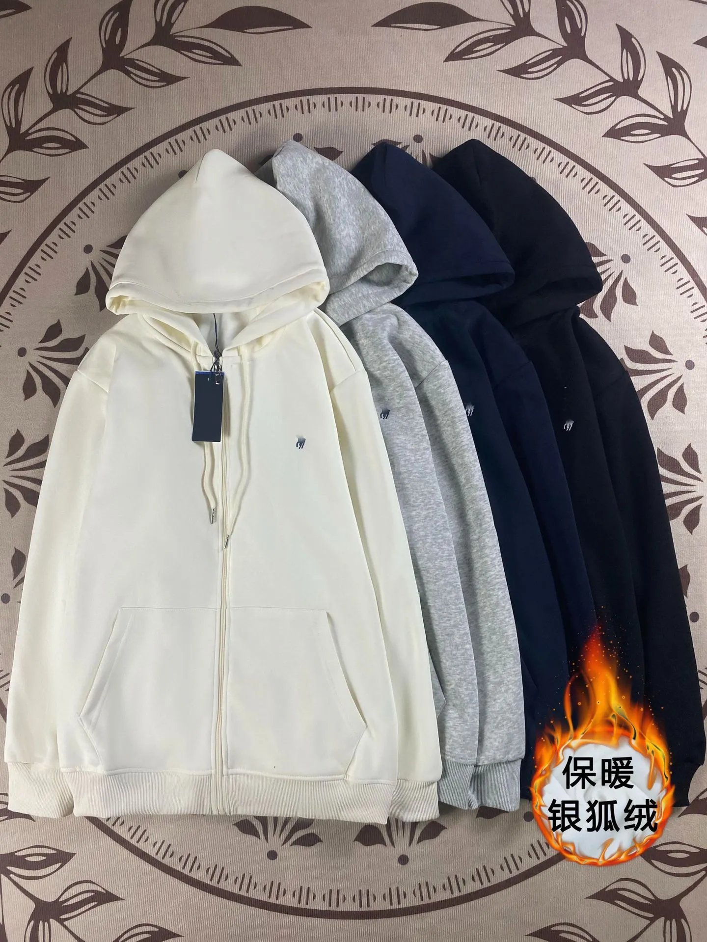 Design Full-Zip Hoodie Cream Silver Fox Fleece - 8
