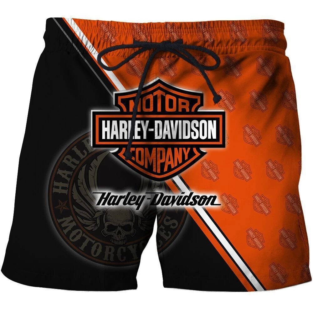 Harley-Davidson Bar & Shield Print Swim Shorts Orange Black Swimwear