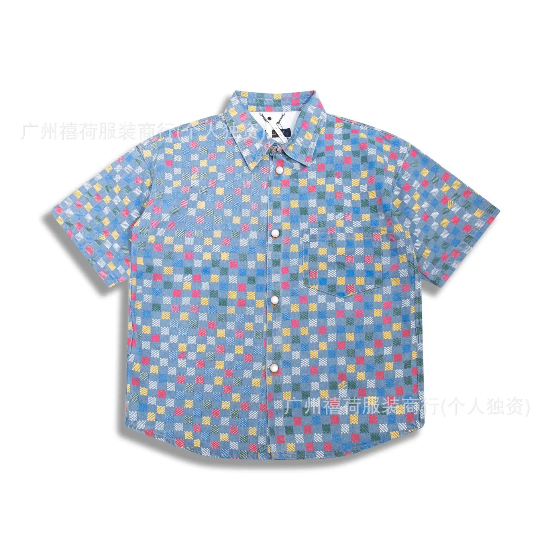 320039（彩色棋盘格拼色翻领上衣）