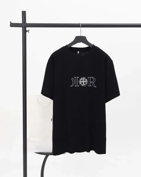 Dior x Stone Island Logo Embroidered Black T-Shirt - 1