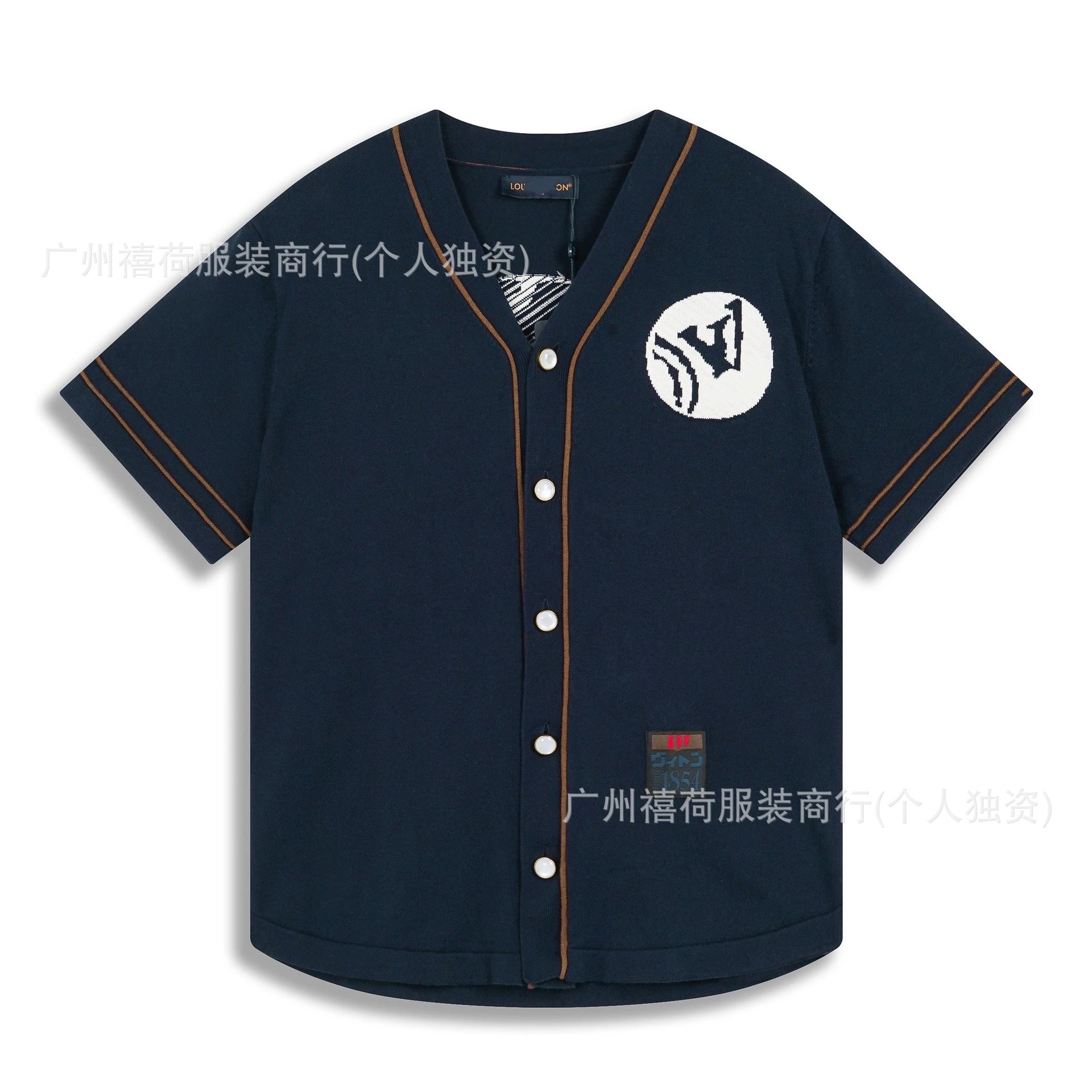 320342（刺绣图案针织毛衣短袖棒球衬衫）