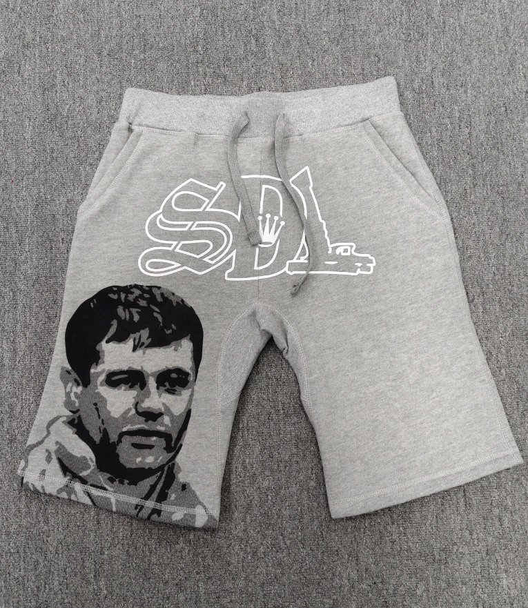 Design Graphic Print Sweat Shorts Black Red - 7