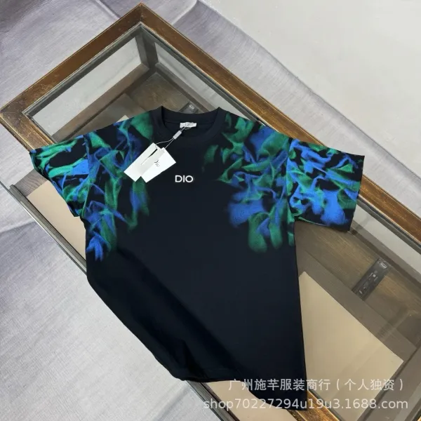 Dior Printed Graphic T-Shirt Black with Green and Blue Abstract Print - 1
