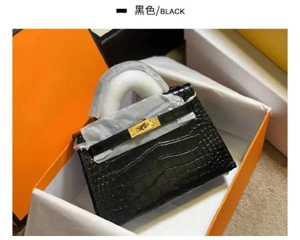 Hermès Mini Kelly II Black Crocodile Leather with Gold Hardware Handbag - 20