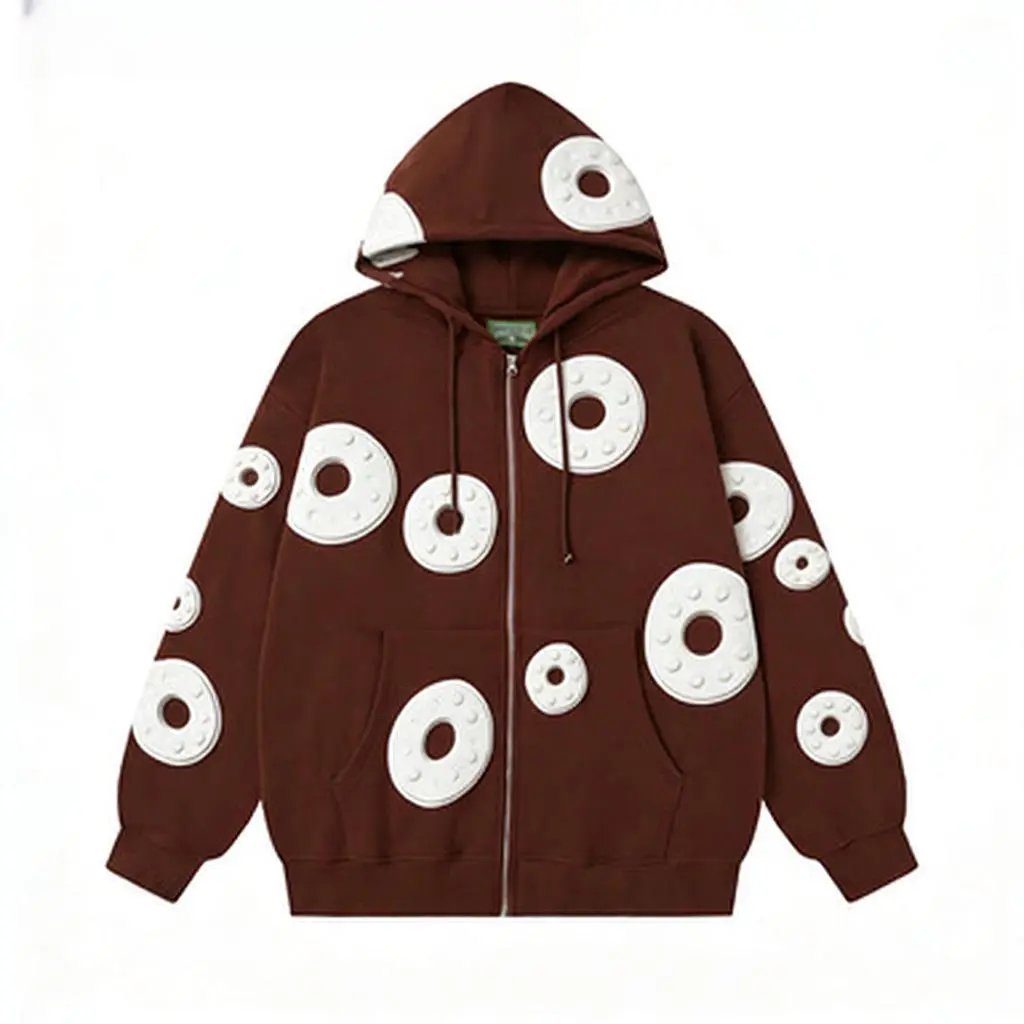 Design Cotton Floral Embossed Hoodie White - 9