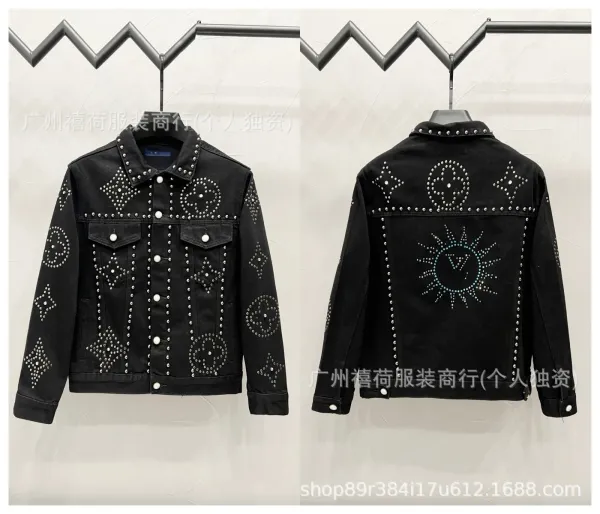 Design Riveted Denim Jacket Black Streetwear - 1