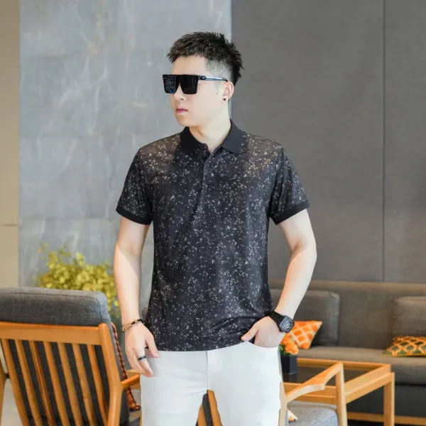 Design Floral Print Polo Shirt and Embroidered Logo Pants Set Casual Set - 2