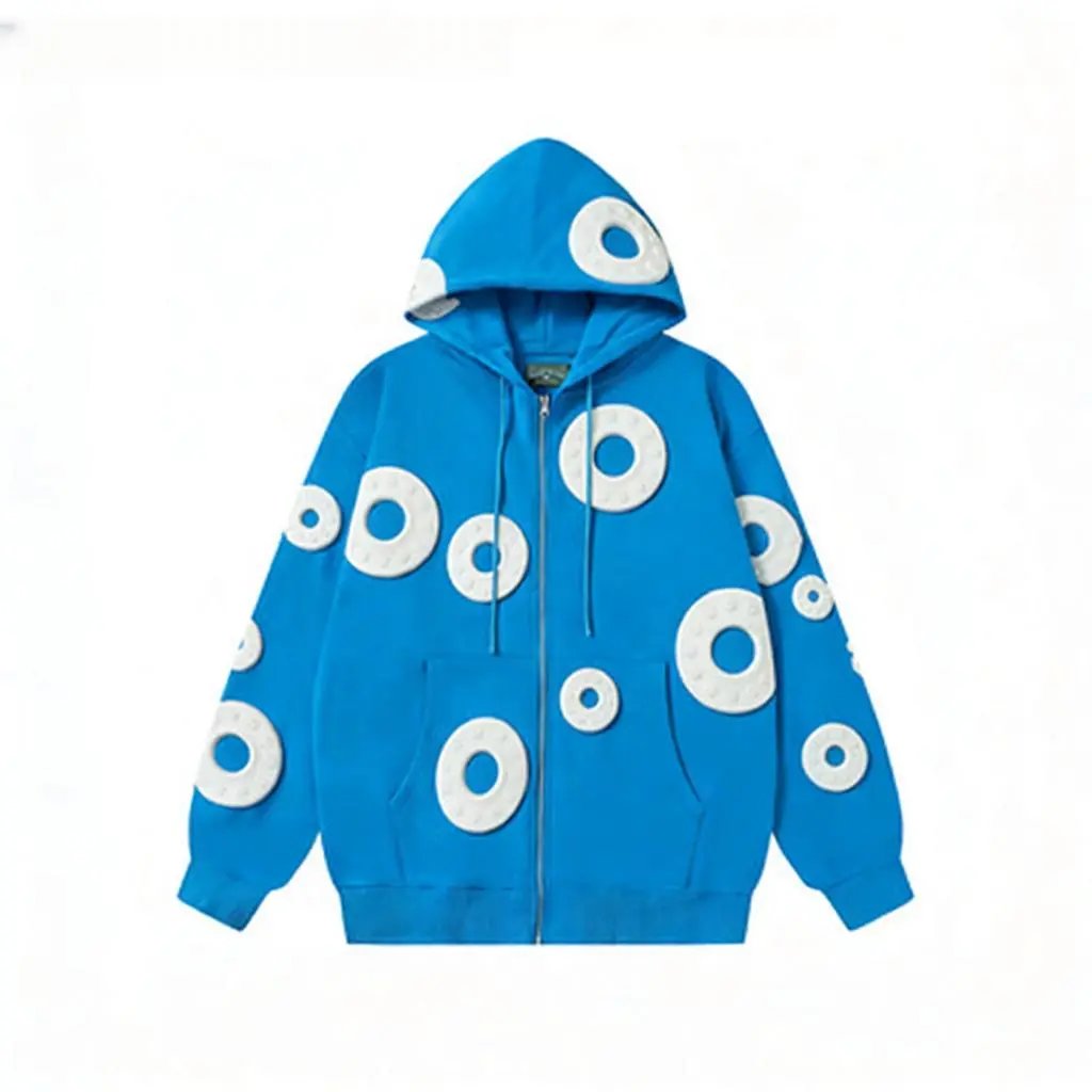 Design Cotton Floral Embossed Hoodie White - 13