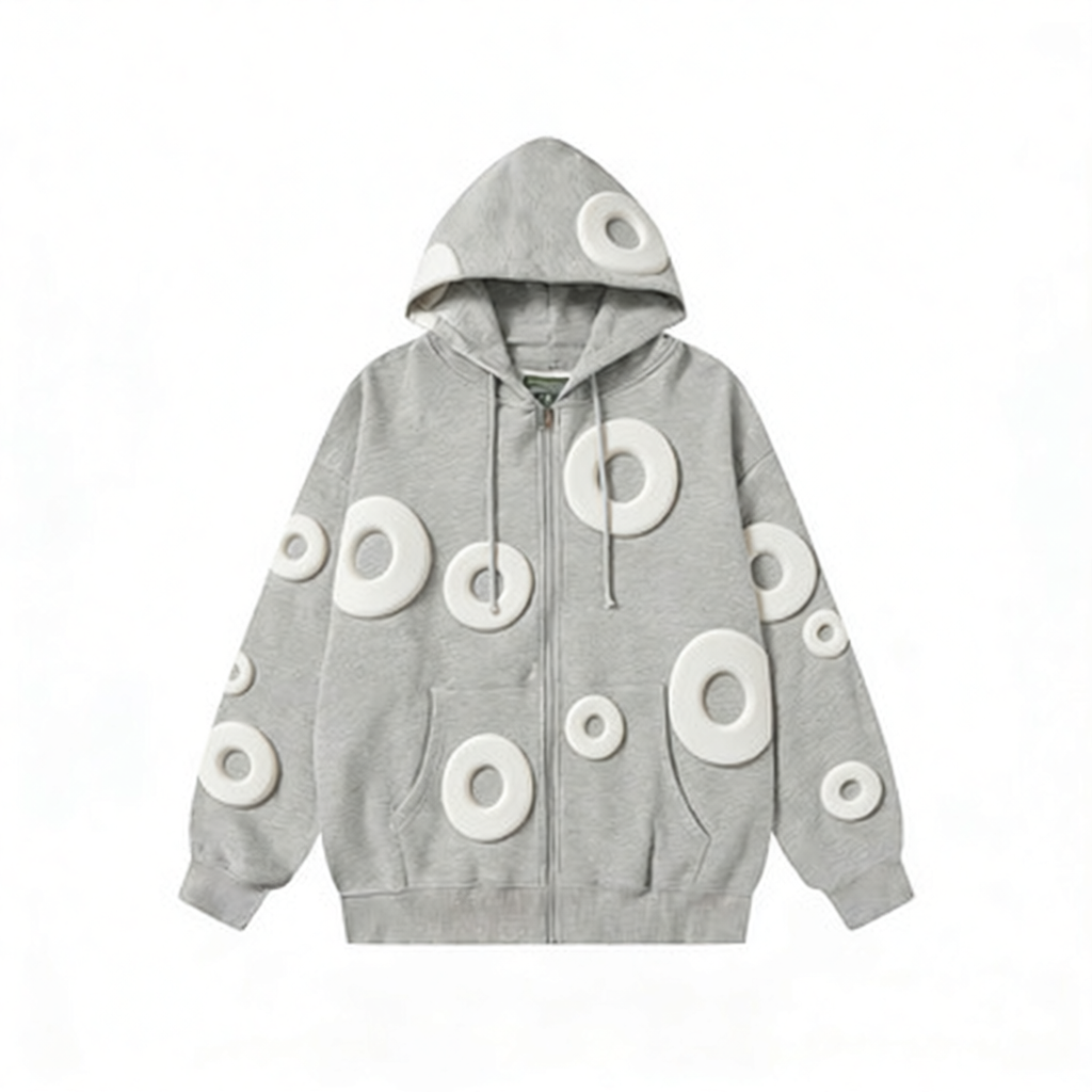Design Cotton Floral Embossed Hoodie White - 14