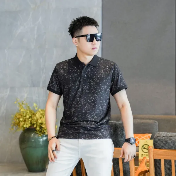 Design Floral Print Polo Shirt and Embroidered Logo Pants Set Casual Set - 9