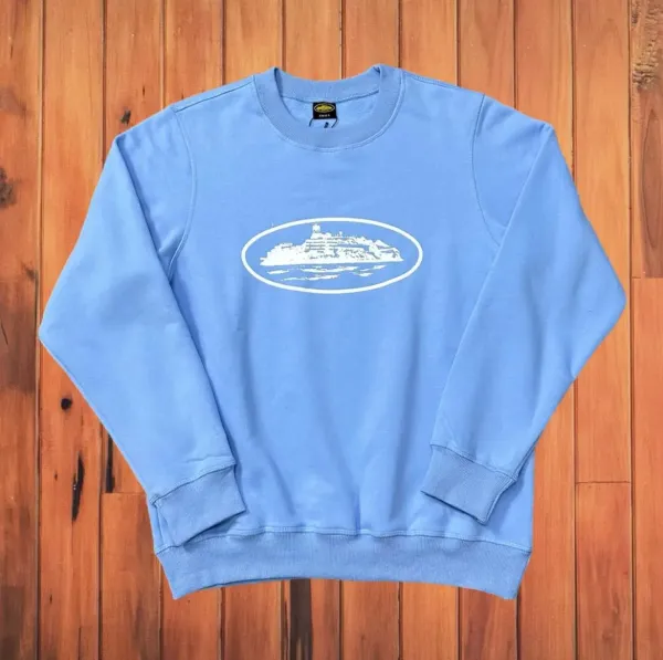 Design Cruise Ship Graphic Crewneck Sweatshirt Light Blue Hoodie - 1