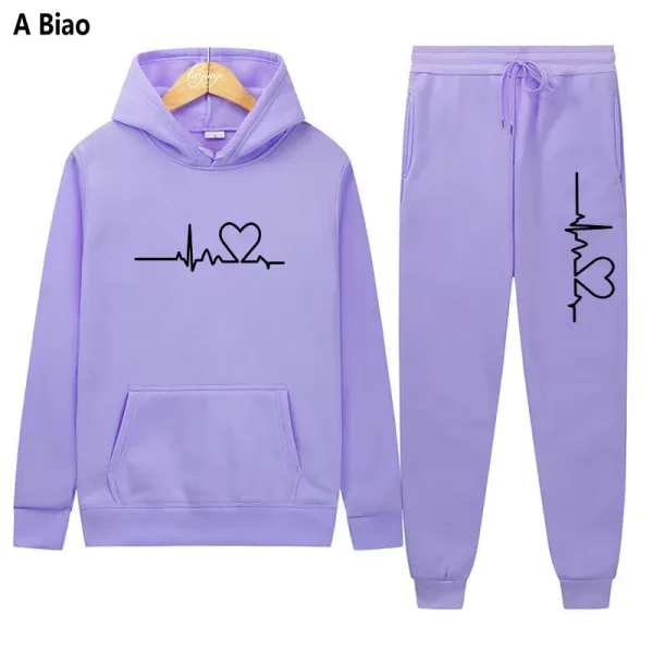Design A Biao Heartbeat ECG Print Lavender Hoodie and Sweatpants Set Sets - 1