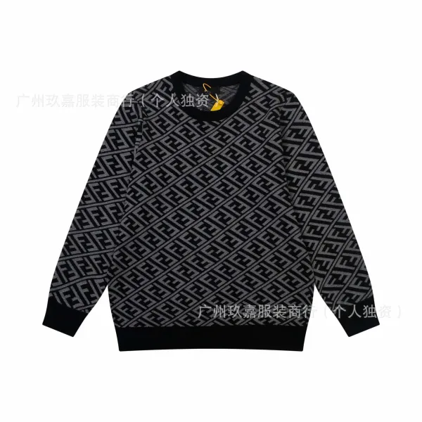 Fendi FF Logo Intarsia Knit Sweater Black and Gray - 1