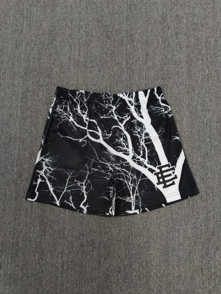 Design Tree Branch Print Mesh Shorts Black / White - 1