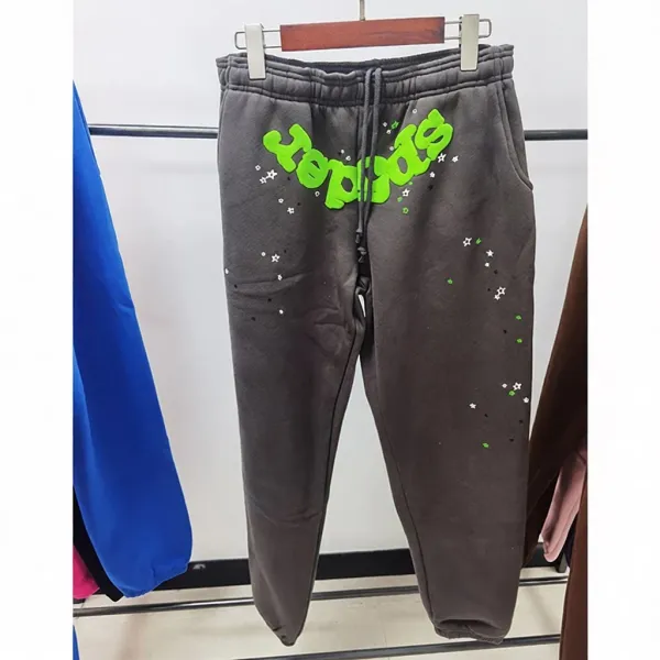 Design Spider Graphic Sweatpants Gray with Neon Green Print - 1