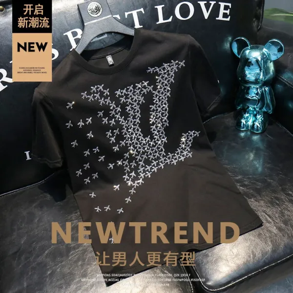 Design LV-Inspired Crystal Embroidery White T-Shirt Tops.t Shirts - 2
