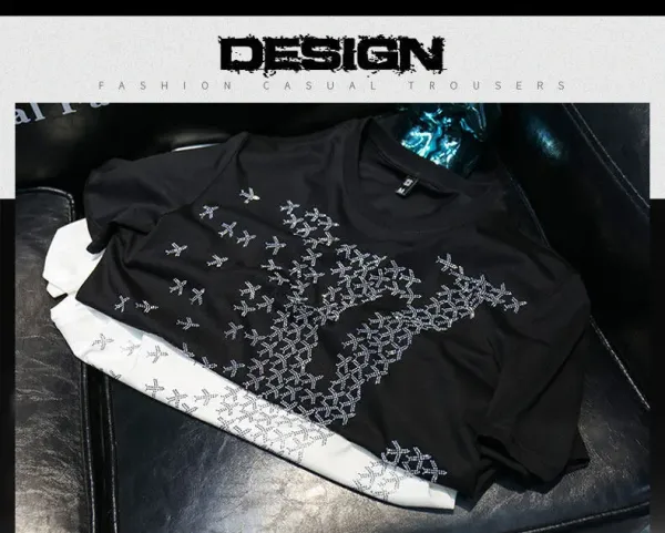 Design LV-Inspired Crystal Embroidery White T-Shirt Tops.t Shirts - 3