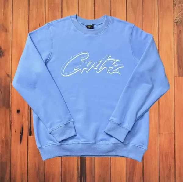 Corteiz Script Logo Light Blue Hoodie - 1
