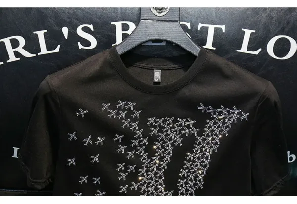 Design LV-Inspired Crystal Embroidery White T-Shirt Tops.t Shirts - 12