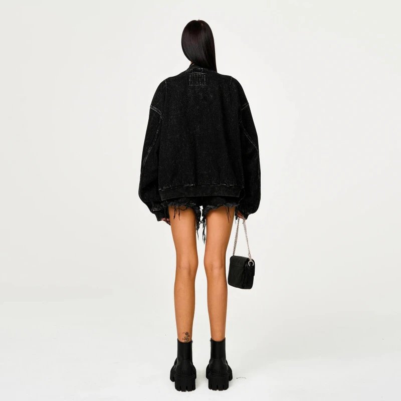 Design MFF Denim Bomber Jacket Black Denim Jacket - 4
