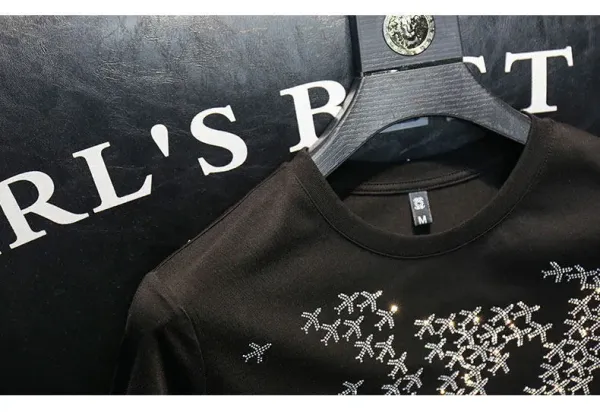 Design LV-Inspired Crystal Embroidery White T-Shirt Tops.t Shirts - 13