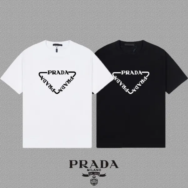 Prada Triangle Logo T-Shirt White and Black - 1