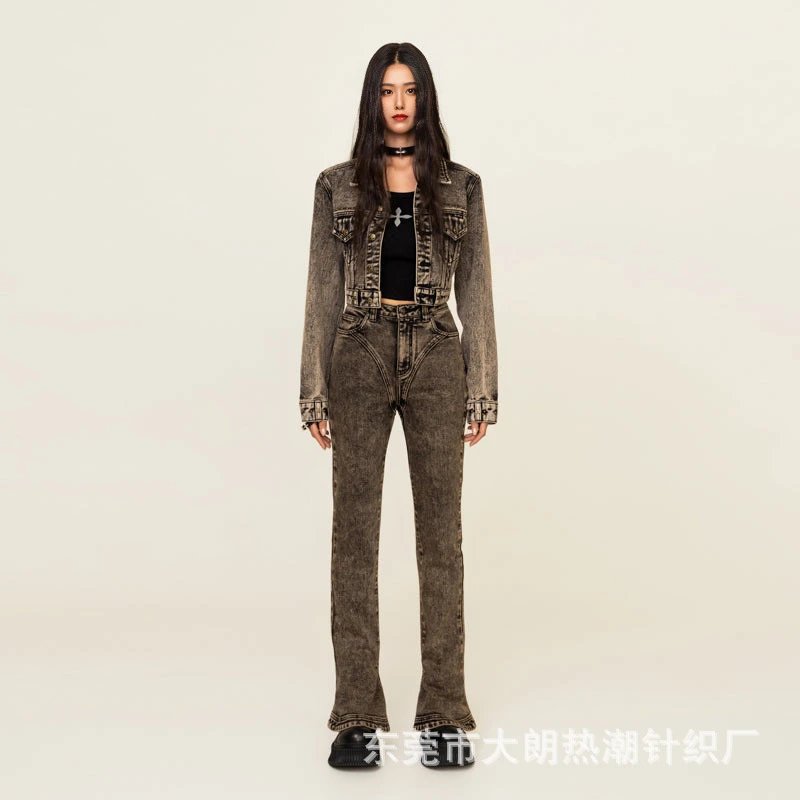 SMF SMFK Cropped Denim Jacket Gray Wash Denim Jacket - 4