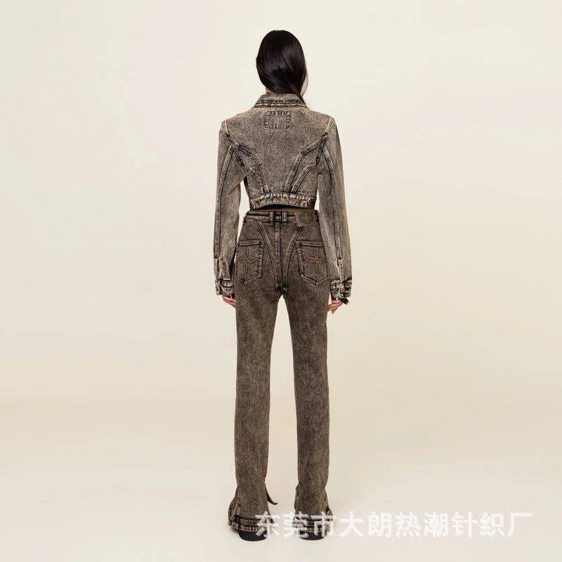 SMF SMFK Cropped Denim Jacket Gray Wash Denim Jacket - 5