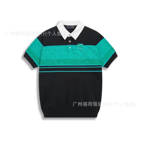 Design Color-Block Knit Polo Black Turquoise Tops.polo - 1