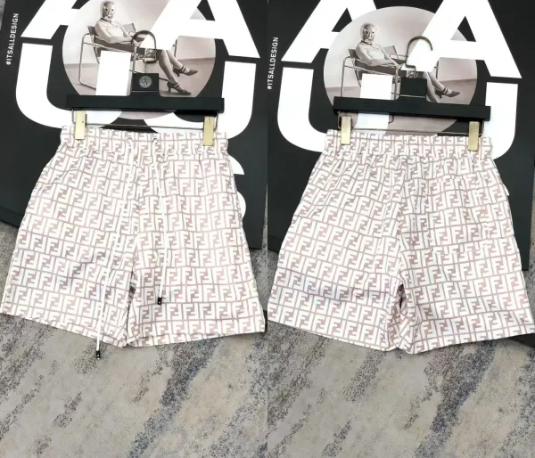 Fendi FF Logo Print Shorts Beige Multicolor Shorts - 1