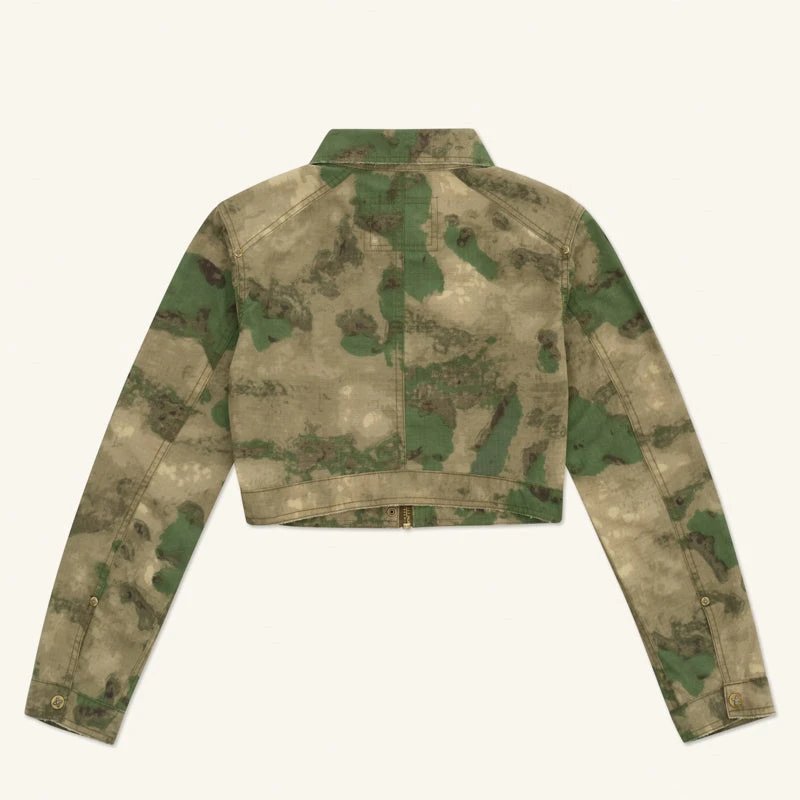 Design Cropped Camouflage Denim Jacket - 7