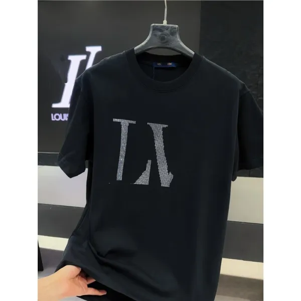 Louis Vuitton LV Logo Embellished Black T-Shirt - 1