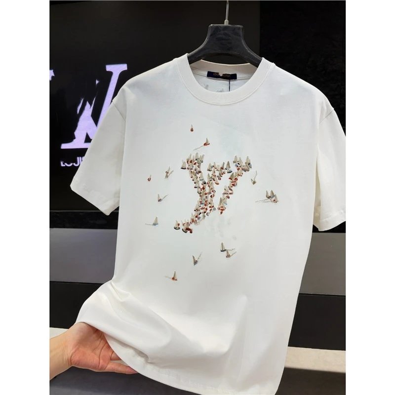 Design Bird Motif Embroidered White T-Shirt - 1