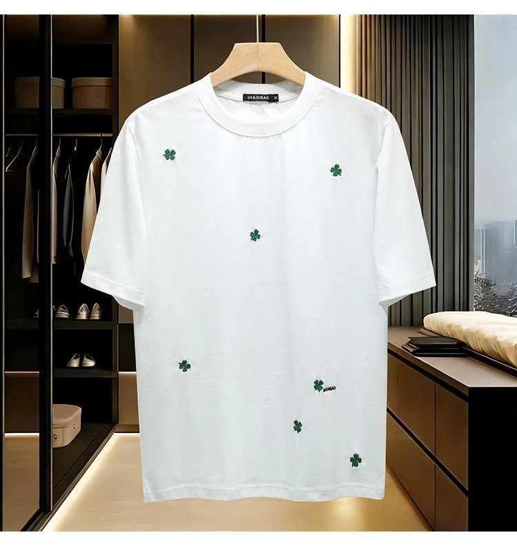Design SHANBAO Clover Embroidered White T-Shirt T-Shirts - 8