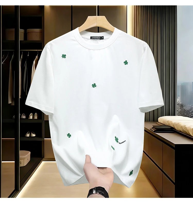 Design SHANBAO Clover Embroidered White T-Shirt T-Shirts - 9