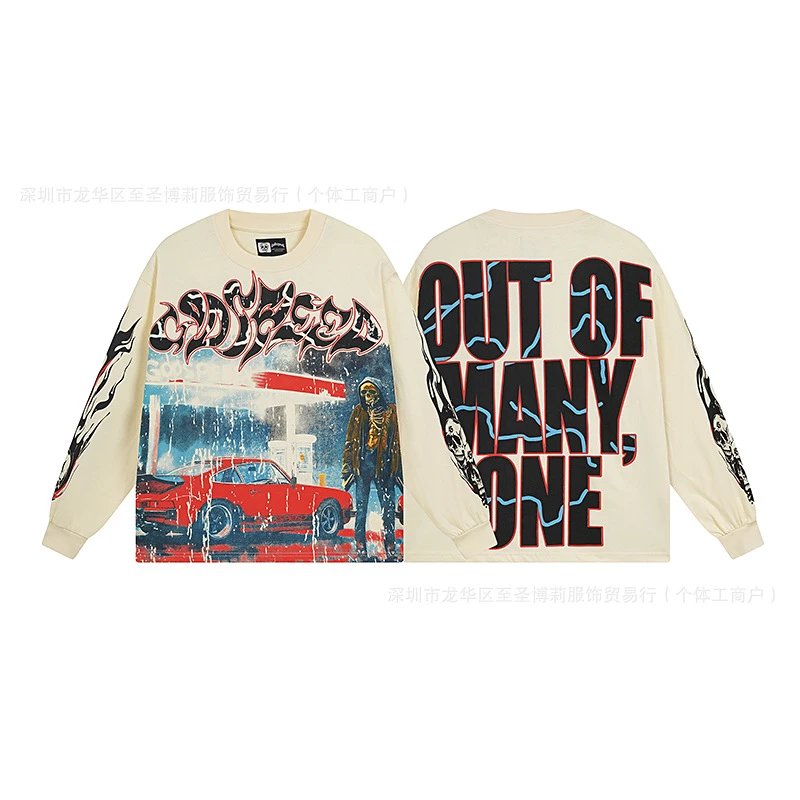 Godspeed Out Of Many One Long Sleeve Graphic Tee Beige T-Shirts - 15