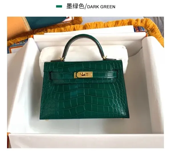 Hermès Mini Kelly II Black Crocodile Leather with Gold Hardware Handbag - 23