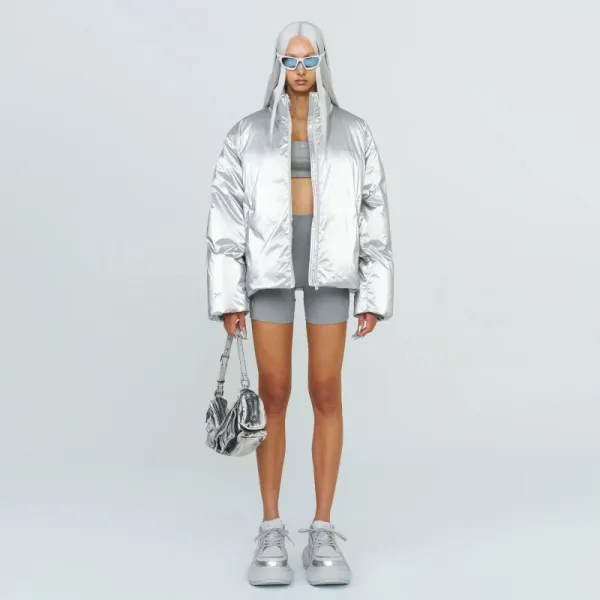 Design Metallic Silver Puffer Jacket Outerwear.jacket - 4