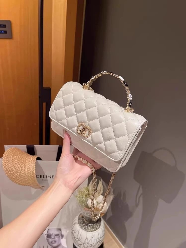 Chanel Mini Flap Bag with Pearl-Embellished Handle in Ivory Handbags - 3