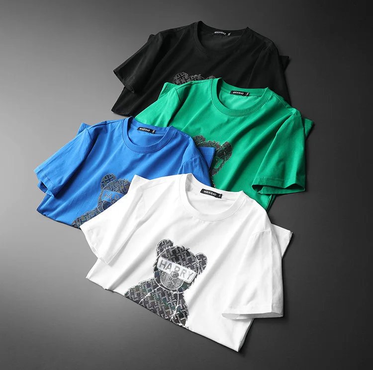 Design SHANBAO Bear Graphic Print Blue T-Shirt T-Shirts - 2