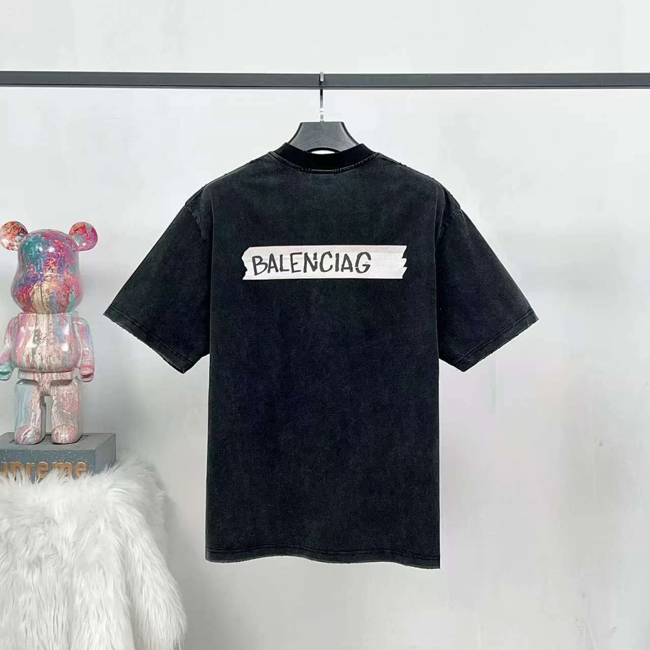 Balenciaga Logo Patch Acid Wash Black T-Shirt - 6