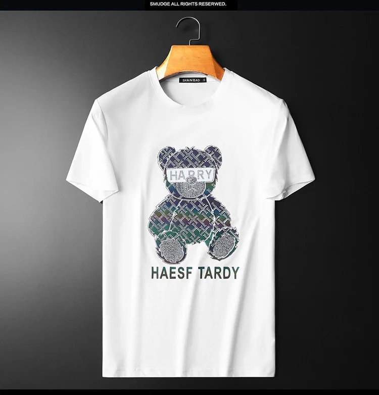 Design SHANBAO Bear Graphic Print Blue T-Shirt T-Shirts - 14