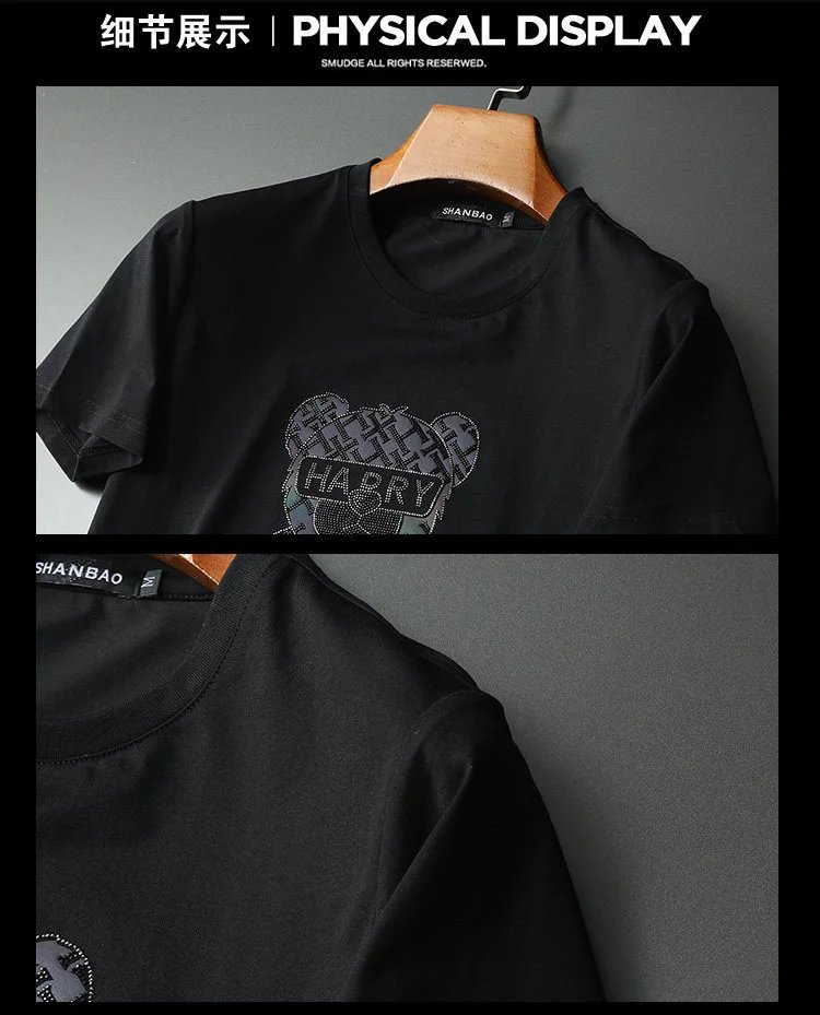 Design SHANBAO Bear Graphic Print Blue T-Shirt T-Shirts - 16