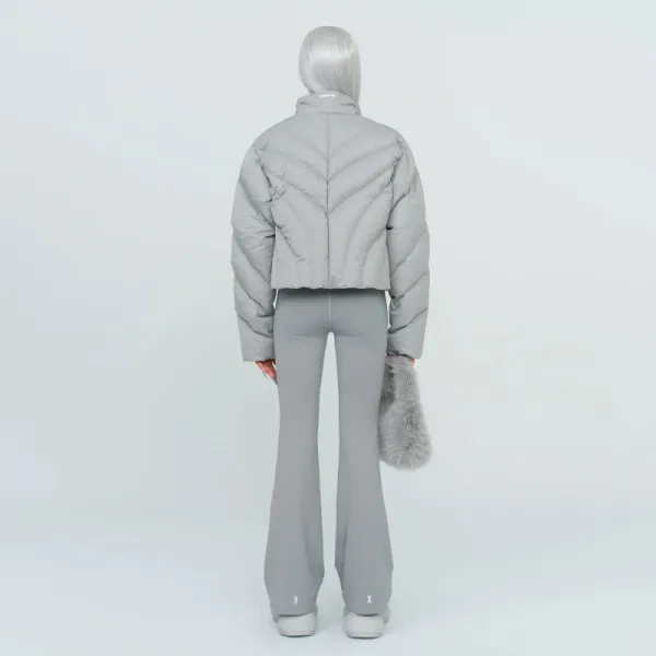 Design Quilted Cropped Puffer Jacket Light Gray Outerwear.jacket - 5