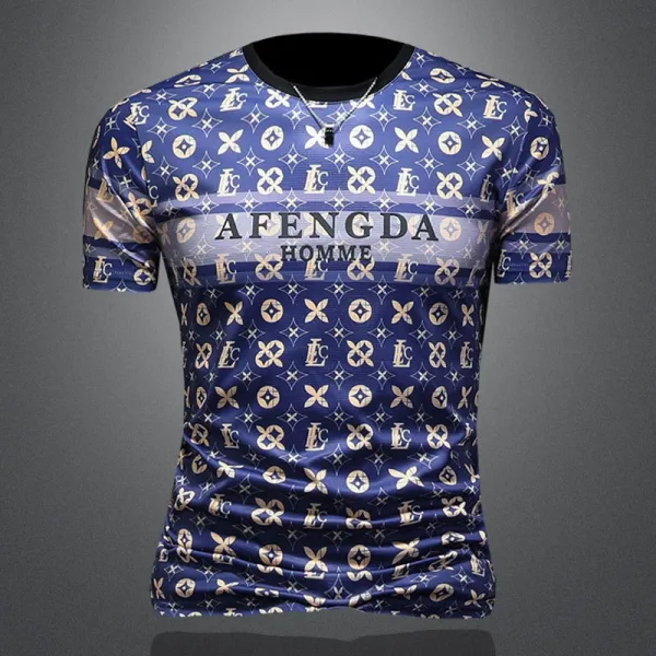 Design AFENGDA Homme Monogram Print Brown T-Shirt T-Shirts - 2