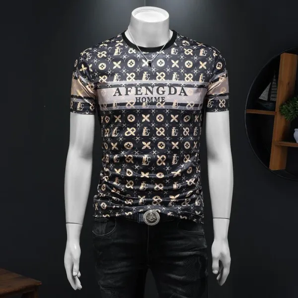 Design AFENGDA Homme Monogram Print Brown T-Shirt T-Shirts - 9