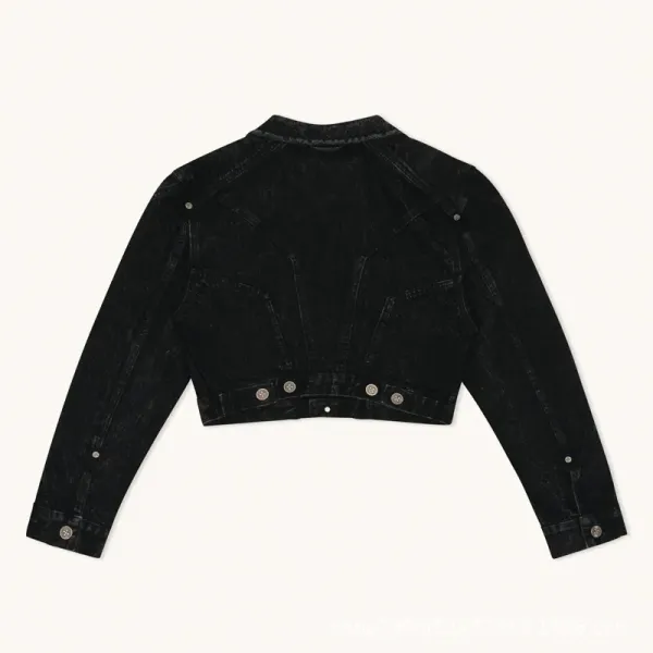 SMF SMFK Cropped Black Denim Jacket - 13