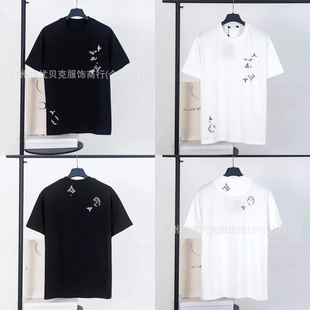 Design Short-Sleeve Knit Top with Rhinestone Constellation Print Black Sweater - 5
